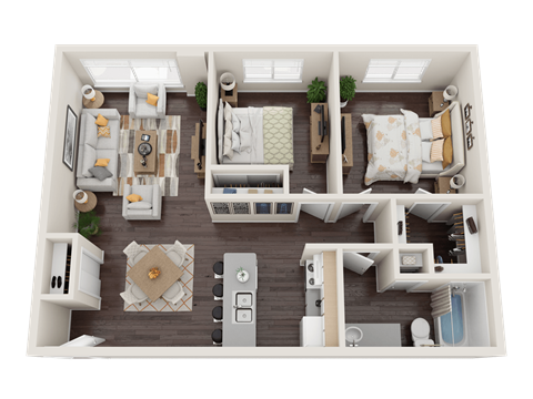 a 3d floor plan of a 1 bedroom apartment